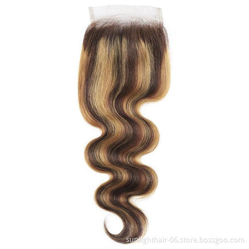 Sunlight 100% virgin hair bundles body wave human hair color 4/27 highlights bundles with 4x4 lace closure frontal